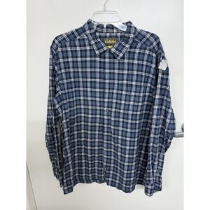 Cabelas Button Down Shirt Long Sleeve Blue Orange Plaid Mens Size Large